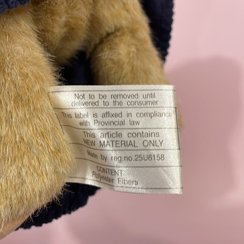 Small Vintage Style Girl Teddy Bear Wearing Blue Corduroy Dress Stuffed Bear 9” - Picture 8 of 8